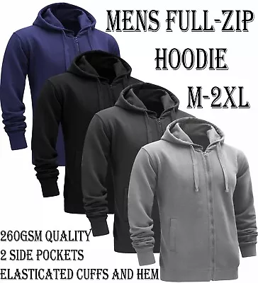 Buy Mens Full-Zip Hooded Fleece Sweatshirt Plain Workwear Casual Jumper SweaterM-2XL • 7.99£