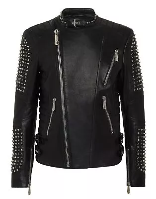 Buy Men's Genuine Cow Leather Studded Black Classic Biker Rock Style Jacket • 139.99£