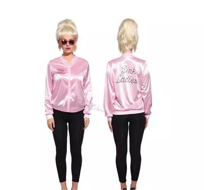 Buy Ladies Pink Grease Satin Jacket Women Hen Night Party Fancy Dress Costume New UK • 14.99£