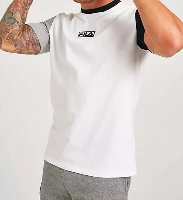 Buy Fila Men Crew Neck Logo Ringer Cotton Jersey Colourblock T Shirt Top Tee Tshirt • 6.99£