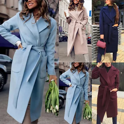 Buy Women Ladies Winter Warm Overcoat Outwear Fashion Belted Trench Coat Long Jacket • 33.59£