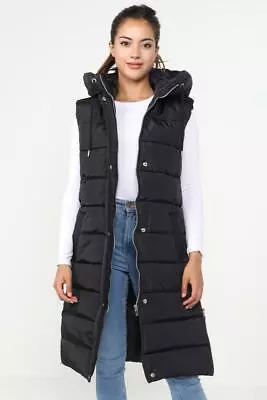 Buy Ladies Girls Long Hooded Puffer Warm Padded Sleeveless Gilet  **SPECIAL OFFER** • 26.99£