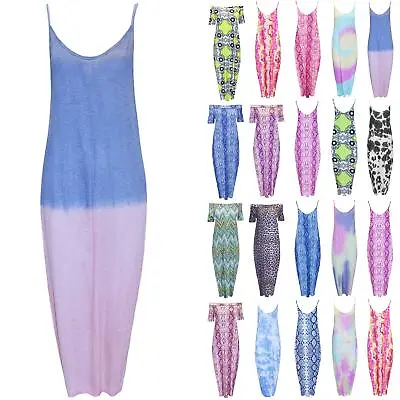 Buy Womens Ladies Italian Drape Camisole V Neck Tie Dye Thin Strappy Maxi Dresses • 5.49£