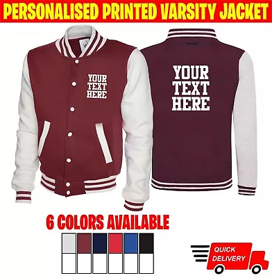 Buy Personalised Varsity Jacket, Customised Text Front Back Printed Varsity Jacket • 30.99£