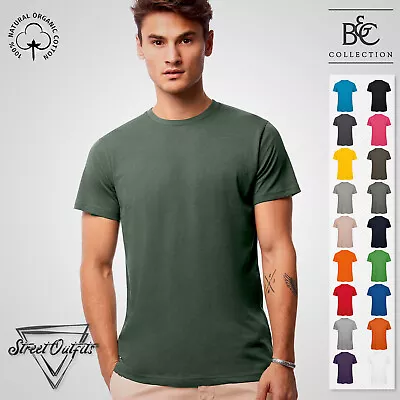 Buy Organic Cotton Mens T-Shirt Crew Neck Short Sleeve Plain Top Ringspun Tee B&C • 7.86£