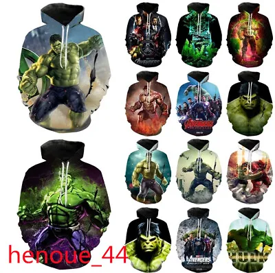 Buy Unisex 3D Marvel Hulk Superhero Hoodies Sweatshirt Hooded Jumper Pullover Gifts • 17.99£