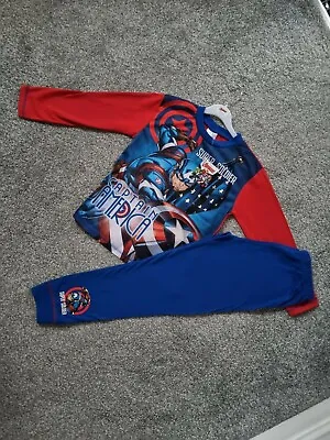Buy Boys Marvel Captain America Pyjamas Set Pjs Superhero Age 7-8 Blue Long Sleeve  • 11.99£