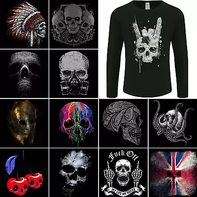 Buy Skull Long Sleeve T-Shirt Mens Biker Tattoo Viking Grim Reaper Gym Rock N Roll • 12.99£
