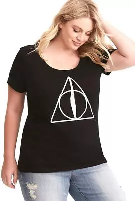 Buy 1X 14/16 New Harry Potter Deathly Hallows Logo Punk Gothic Black Tee T Shirt • 24.10£