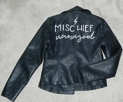 Buy Vintage Woman's Custom Black Motorcycle Style Jacket W/MISCHIEF MANAGED On Back • 56.83£