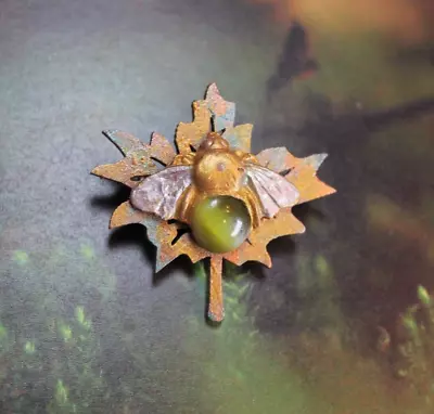 Buy Clay Gold Bee Brooch Statement Jewellery Handmade Quirky Leaf Pin Boho Gift • 17.99£