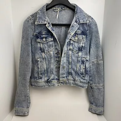 Buy FREE PEOPLE WASHED DENIM Button-Up Trucker BLUE JEAN JACKET SIZE S • 33.15£