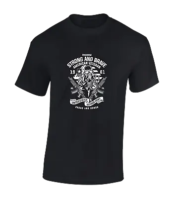 Buy Strong And Brave Us Veteran Mens T Shirt Cool War Solider Military Army Top • 7.99£
