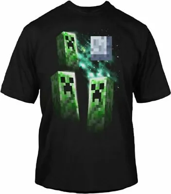 Buy Minecraft Three Creeper Moon Boys Kids Black T Shirt Official Minecraft Tee • 9.95£