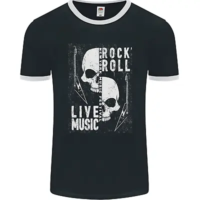 Buy Rock N Roll Live Music Skull Guitar Mens Ringer T-Shirt FotL • 11.99£