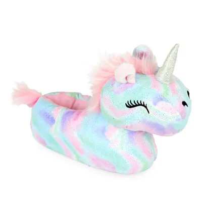 Buy Childrens / Girls 3D Warm Plush Novelty Sparkly Pastel Unicorn Slippers • 11.49£