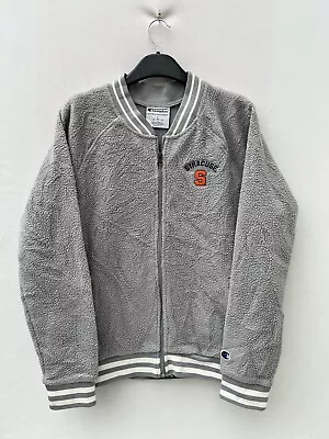 Buy Champion Gray Sherpa Fuzzy Zip Up Bomber Jacket Syracuse University - Size Large • 19.99£