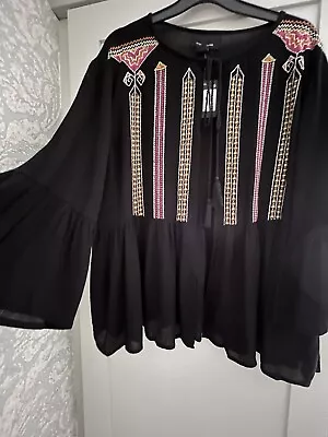 Buy 🖤 Lightweight  Black Boho Peasant Jacket,  Aztec Embroidery, Size 8 • 9.99£