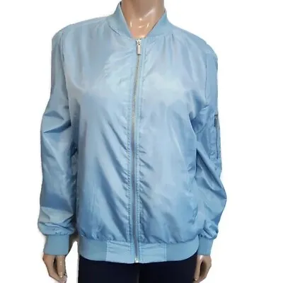 Buy STREETWEAR SOCIETY Bomber Jacket Womens Size Large Shiny Pastel Blue Spring  • 16.96£