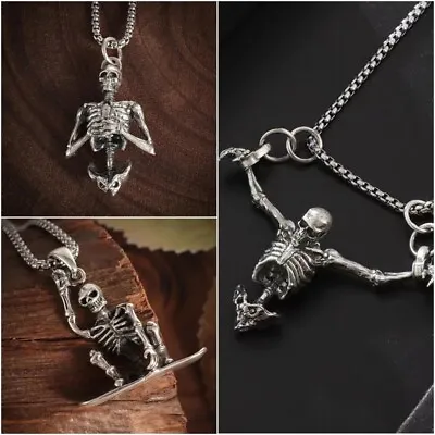 Buy Retro Steam Punk Gothic Skull Skeleton Pendant Necklace Women Men Jewelry Gift • 4.22£
