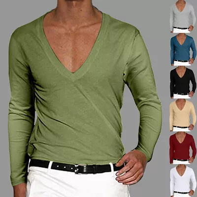 Buy Mens Long Sleeve Casual Shirt Business Car City Tshirt V Neck Pullover Work Tops • 10.49£