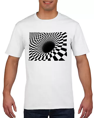Buy Unique Optical Illusion  Head F*ck  Chequered Black Hole T-Shirt - Black / White • 9.99£
