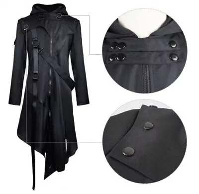 Buy Mens Steampunk Trench Coat Gothic Punk Long Cosplay Hoodie Black Jacket Outwear* • 30.68£
