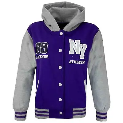 Buy Kids Girls Baseball NYC ATHLETIC Purple Hooded Jacket Varsity Hoodie 7-13 Yr • 9.99£