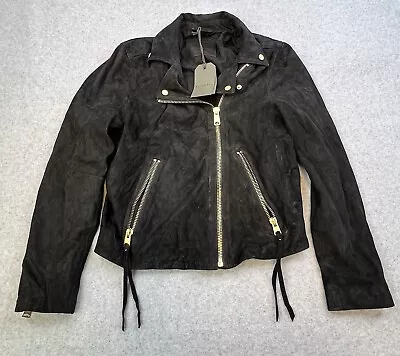 Buy NEW AllSaints Jacket Women’s 8 Black Dalby Suede Leather Biker Full Zip $529 • 307.74£