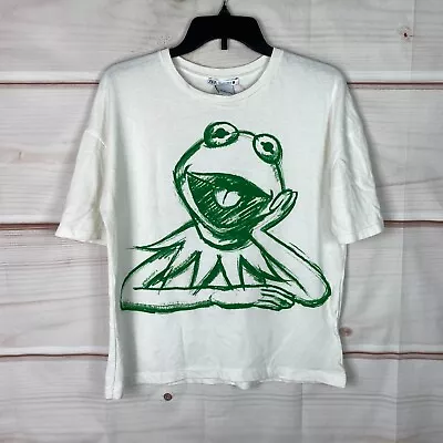 Buy Zara Disney Top Womens S White Muppets Kermit Miss Piggy Graphic Sketch T-Shirt • 23.20£