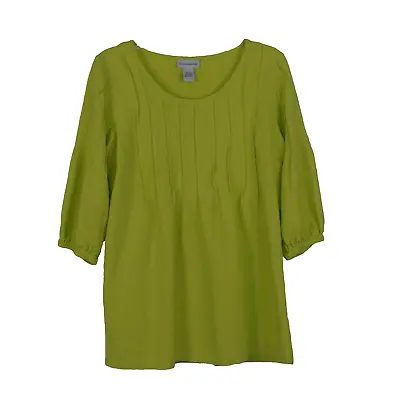 Buy Soft Surroundings Tunic Top Neon Green Pintucks Lagenlook S 3/4 Sleeves Peasant • 22.26£