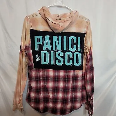 Buy Panic At The Disco Upcycle Hooded Flannel Shirt Polly Esther Size Small • 43.56£