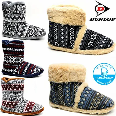 Buy Mens Slippers Dunlop Ankle Fleece Fur Warm Lined Fairisle Memory Foam Boots Shoe • 11.99£