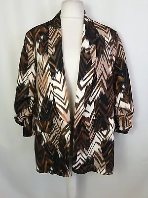 Buy Made In Italy Brown Orange Chevron Batik Style Print Jacket Lined Size 18 A527 • 12.59£