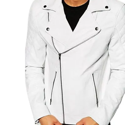 Buy 100% Real Sheepskin Leather Biker Jacket Slim Fit White Vintage Coat • 45£