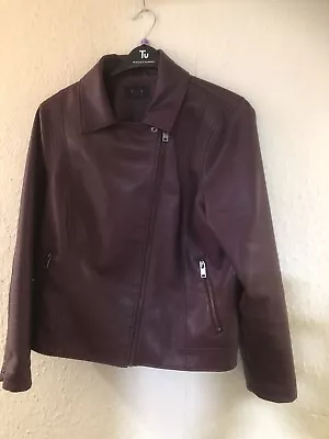Buy Women Nice Burgundy Look Like Leather Jacket Size: 14/16 Uk • 10£