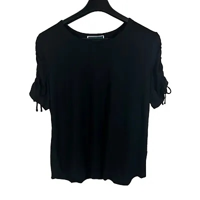 Buy Karen Scott Ruched-Sleeve T-Shirt Women’s Deep Black  Size X-Large 100% Cotton • 24.13£