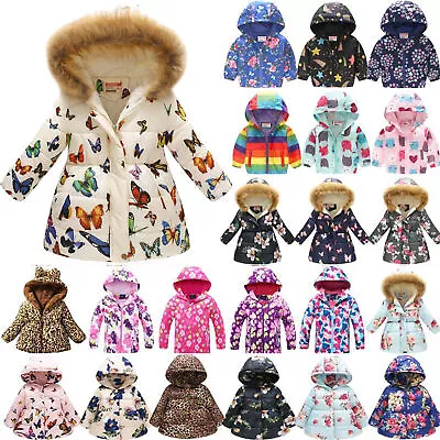 Buy Kids Girl Autumn Winter Coat Hooded Puffer Jacket Padded Floral Overcoat Outwear • 6.59£