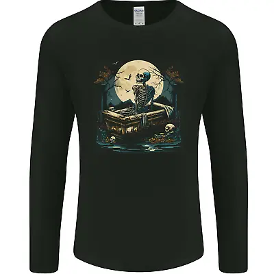 Buy A Skeleton & Coffin In A Graveyard Halloween Mens Long Sleeve T-Shirt • 11.99£