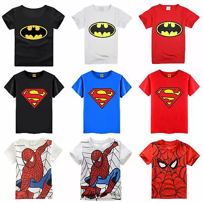 Buy Spiderman Kids Boys T-Shirt Superman T-Shirt Batman Short Sleeve Superhero Tops☆ • 5.03£