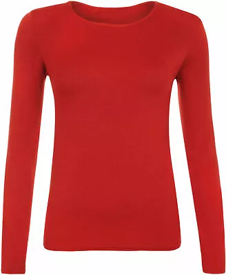 Buy Ladies Plain Tshirt Womans Long Sleeve Scoop Neck T Shirt Top Plus Size Uk 8-26 • 5.51£