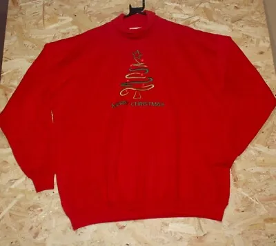 Buy Christmas Tree Embroidered Festive Red American Vintage 80s Jumper XXL • 12.50£