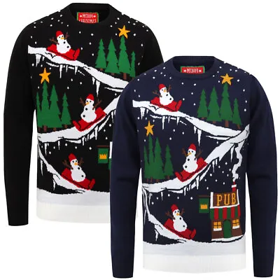 Buy Men's Christmas Jumper Funny Snow Men 'To The Pub' Slogan Knitted Xmas Sweater  • 18.99£