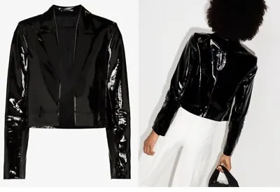 Buy RTA Wynn Cropped Leather Blazer Medium Glossy Black Sold Out Online Stunning • 140.80£