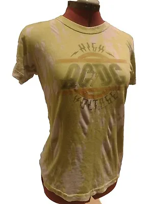 Buy ACDC Rock Band Music High Voltage Green Acid Wash Ladies Tshirt Size L • 9.99£