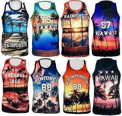 Buy Mens Hawaii Retro Vest Sleeveless T Shirt Summer Printed Front Back Top Mesh  • 6.99£