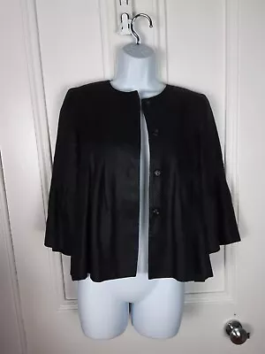 Buy Oasis Ladies Black Short Jacket Size 8 Linen Bell Sleeves Collarless Stud Fasten • 9.90£