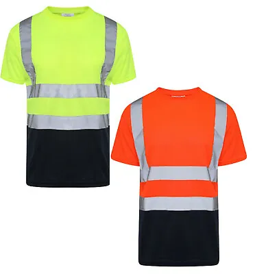 Buy HI Viz Visibility T Shirt Short Sleeve Crew Neck Safety Work Two Tone Top EN471 • 9.90£