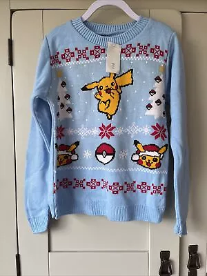 Buy Pikachu Kids Sweatshirt Jumper  Blue Christmas New With Tags Age 7-8 Years • 10£