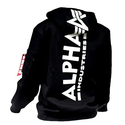 Buy Alpha Industries Mens Pullover Back Print Hoody Cotton Black White Red Olive • 69.15£